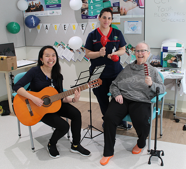 Music therapist Mei Lyn Woon, Clinical Nurse Heidi Kovacic and patient Jilli Blacker.